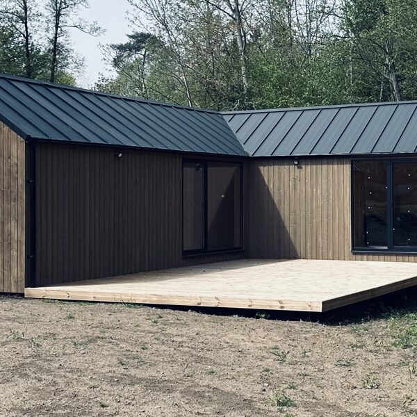 4 Karkasinis namas ir terasa pievoje – medinis fasadas, gamtos aplinka