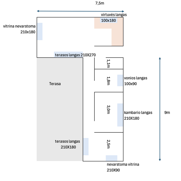 Projekto planas – 50 m² L formos karkasinis namas Drąseikių kaime