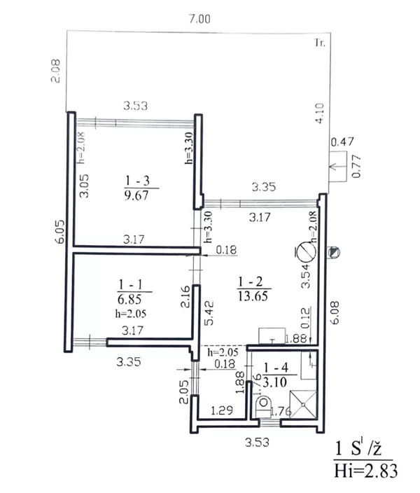 Namo planas – karkasinio 33 m² projekto brėžinys